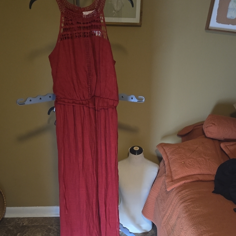 New York & Company Red Crochet-Top Maxi Dress